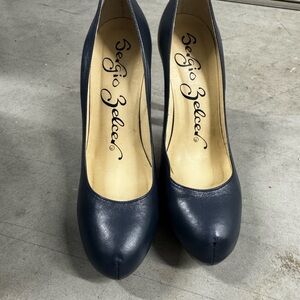 Sergio Zelcer Navy Leather Stiletto Pumps Sz 7 Super Comfy Hidden Arch Support